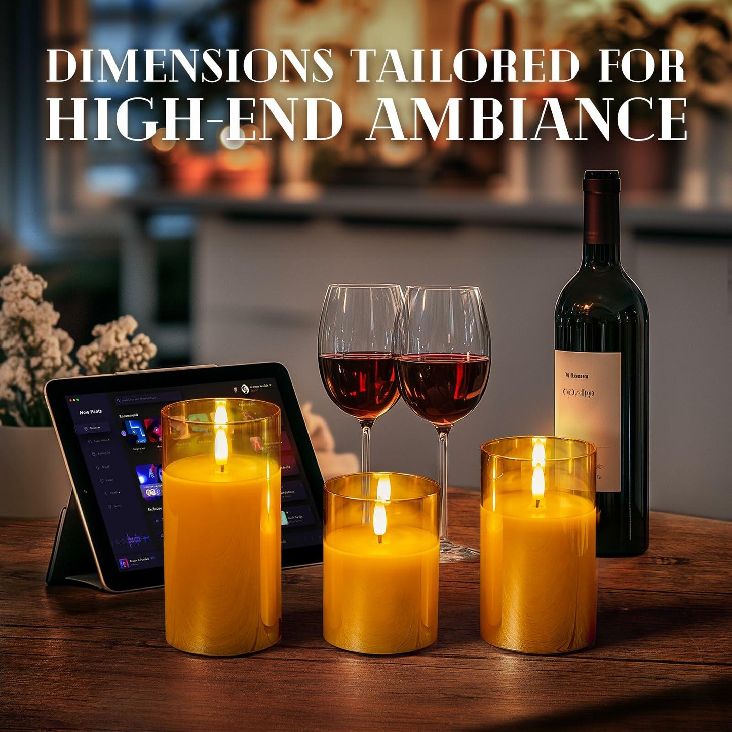 Brightown Flameless LED Pillar Candles Set of 3 Gold Real Wax Remote Timer