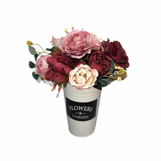 XDDCPWL Faux Silk Roses Flower Arrangement Pink Red Beige Vase Decor