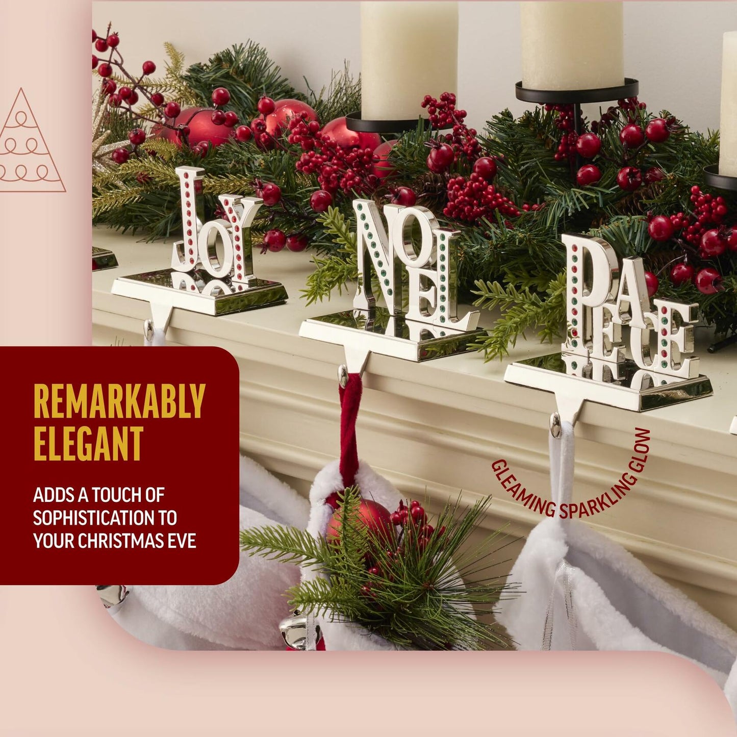 Klikel Stocking Holder Set of 2 Shiny Silver Metal Christmas Mantel Hooks