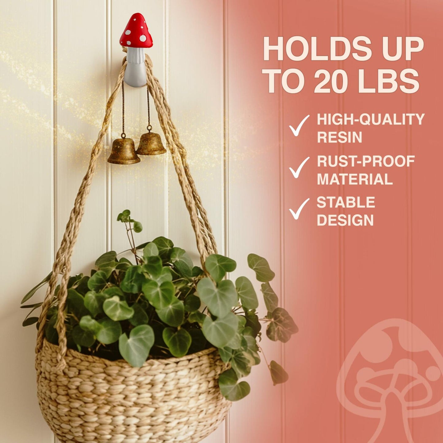 Shrumiez Mushroom Wall Hook 3 Pack Holds 20lbs Whimsical White