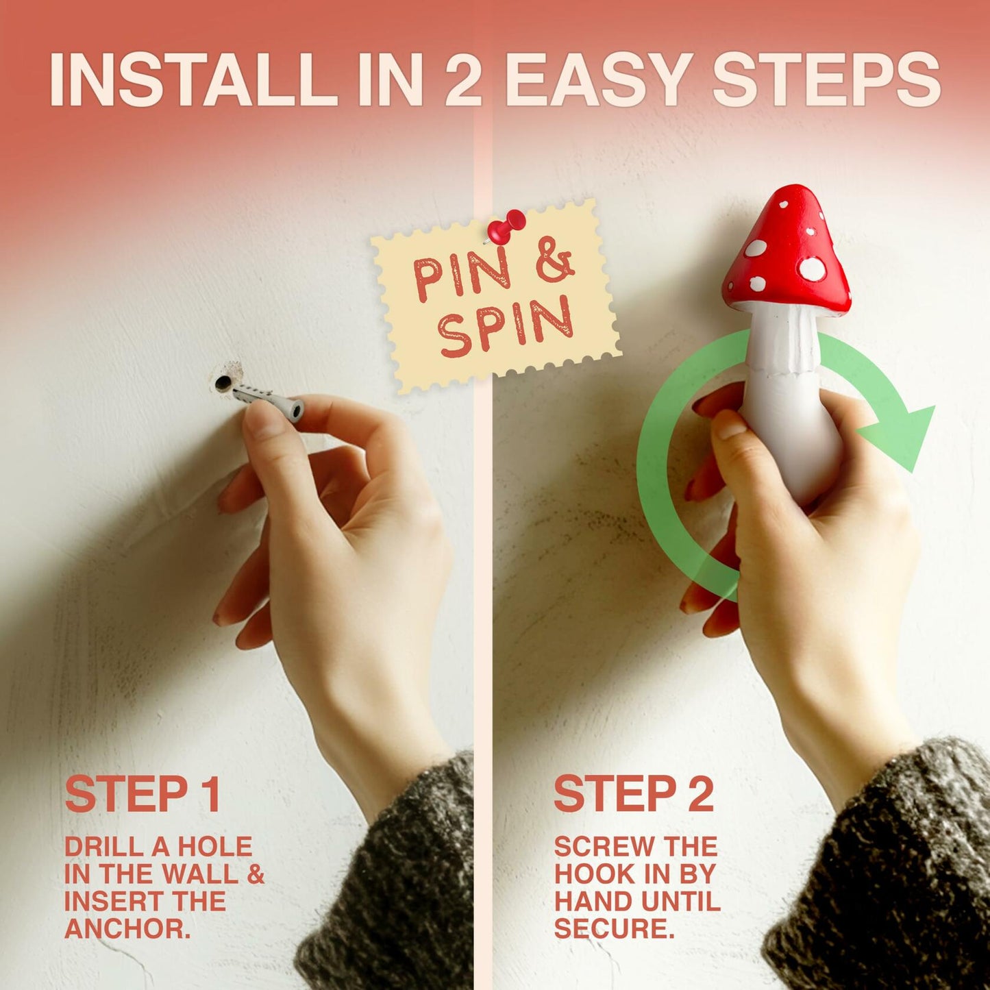 Shrumiez Mushroom Wall Hook 3 Pack Holds 20lbs Whimsical White