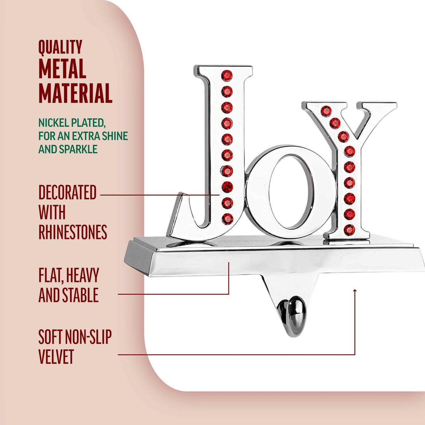 Klikel Stocking Holder Set of 2 Shiny Silver Metal Christmas Mantel Hooks