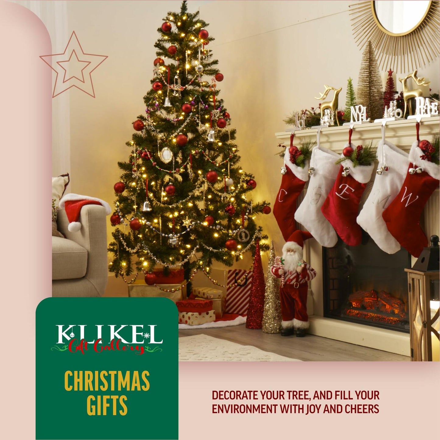 Klikel Stocking Holder Set of 2 Shiny Silver Metal Christmas Mantel Hooks