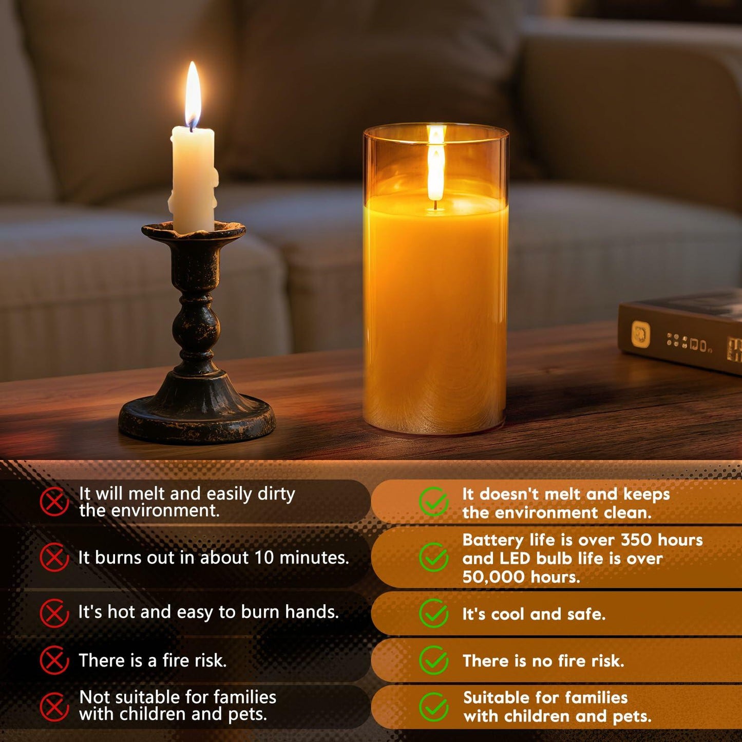 Brightown Flameless LED Pillar Candles Set of 3 Gold Real Wax Remote Timer