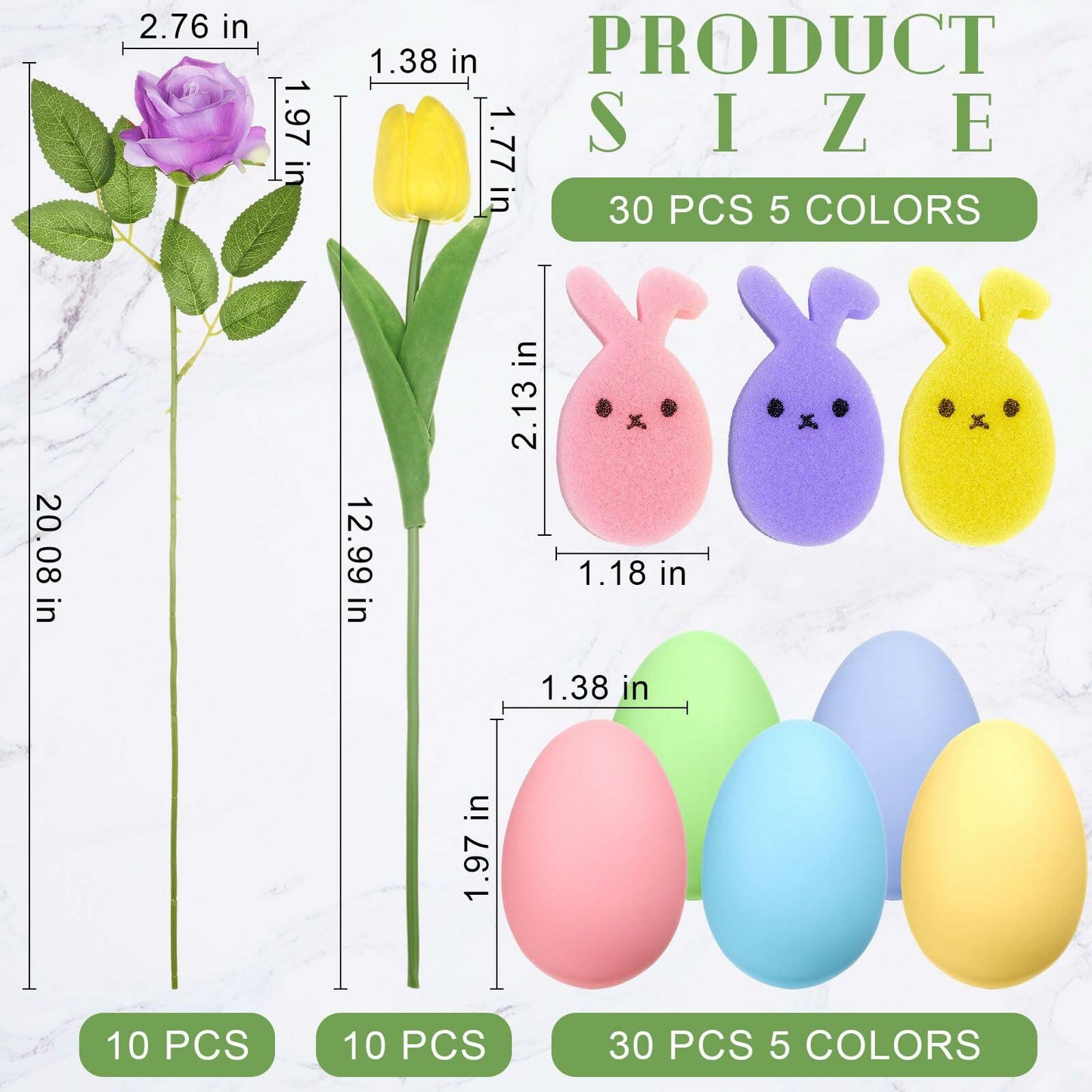 WinnerWhy 20 Artificial Tulips & Roses with 60 Sponge Bunnies & Eggs Set