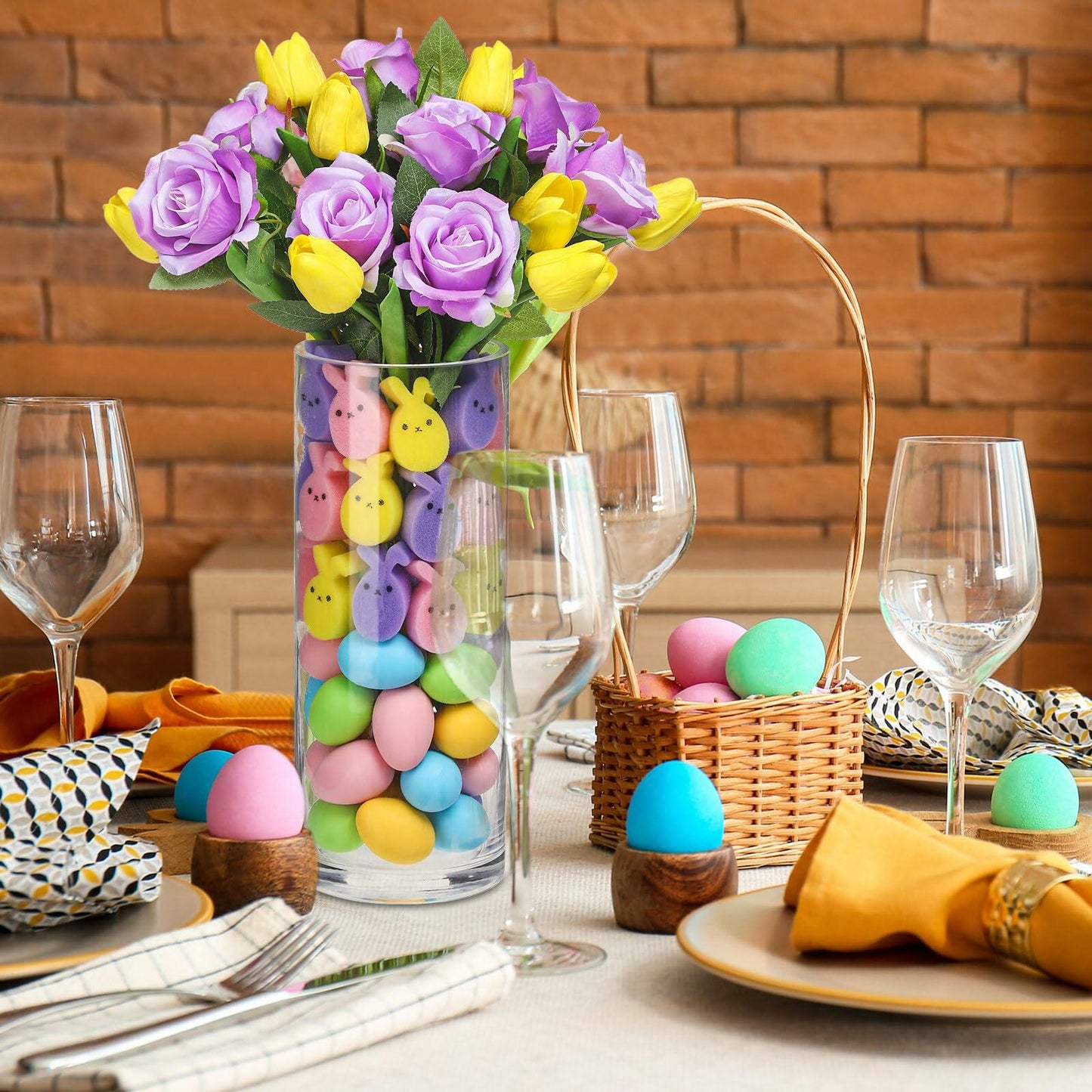 WinnerWhy 20 Artificial Tulips & Roses with 60 Sponge Bunnies & Eggs Set