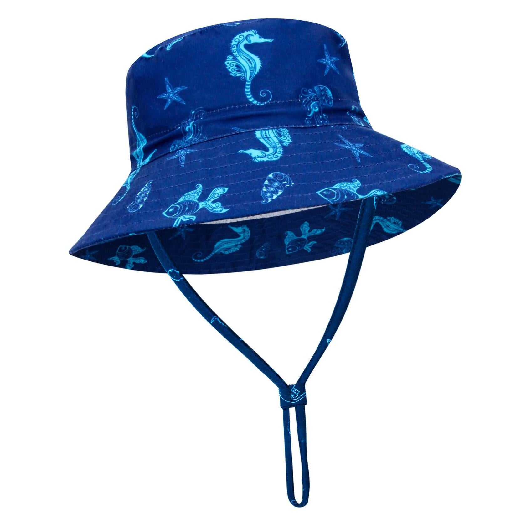 Baby Sun Hat UPF 50+ Wide Brim Bucket Hat Whale Light Blue Size 2-4T