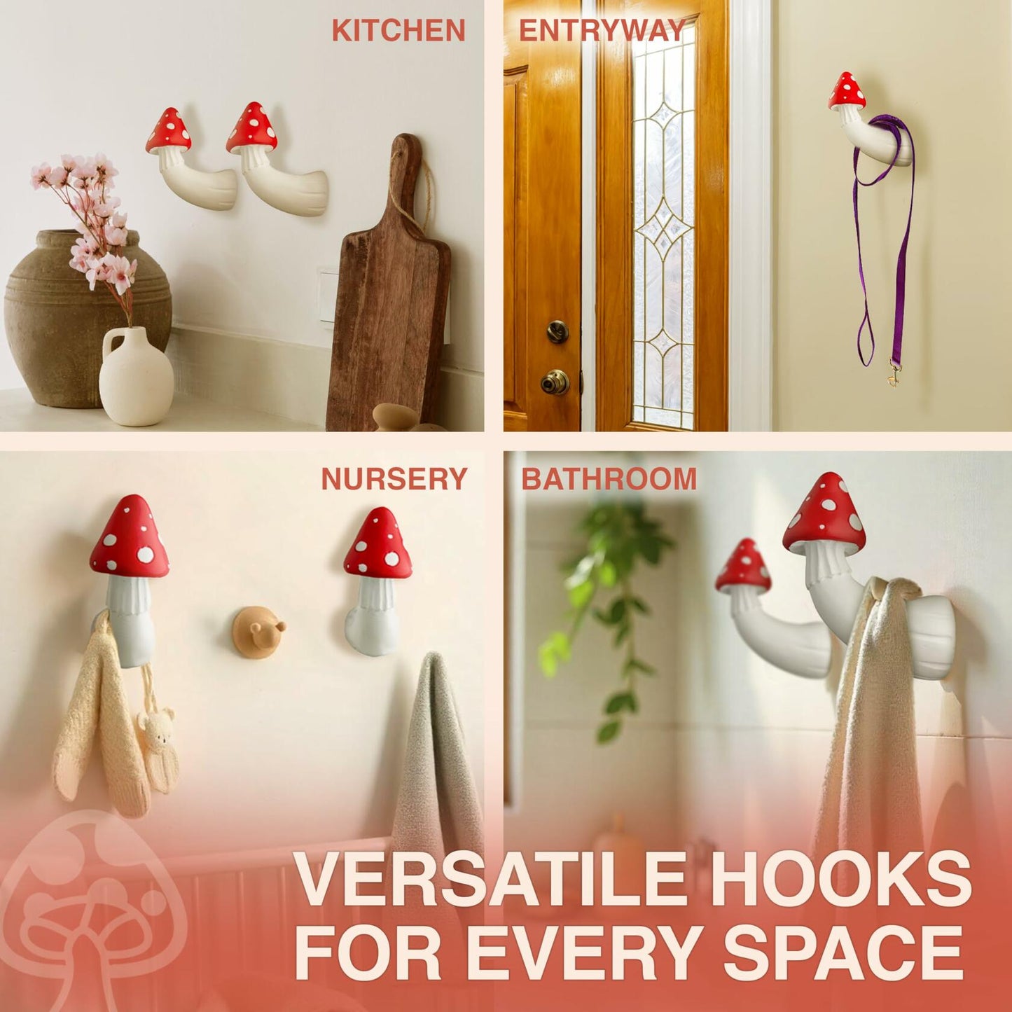 Shrumiez Mushroom Wall Hook 3 Pack Holds 20lbs Whimsical White