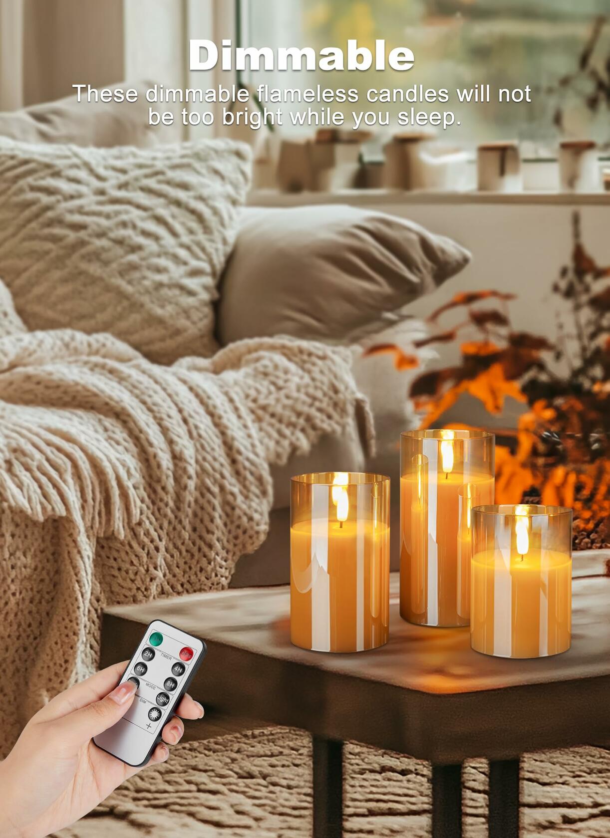 Brightown Flameless LED Pillar Candles Set of 3 Gold Real Wax Remote Timer