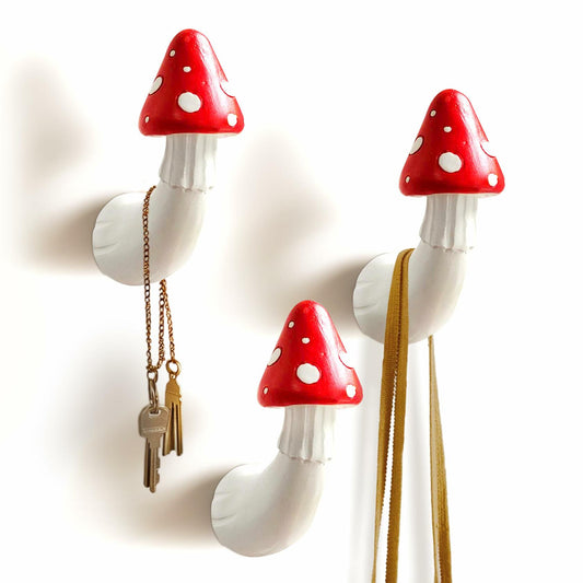 Shrumiez Mushroom Wall Hook 3 Pack Holds 20lbs Whimsical White