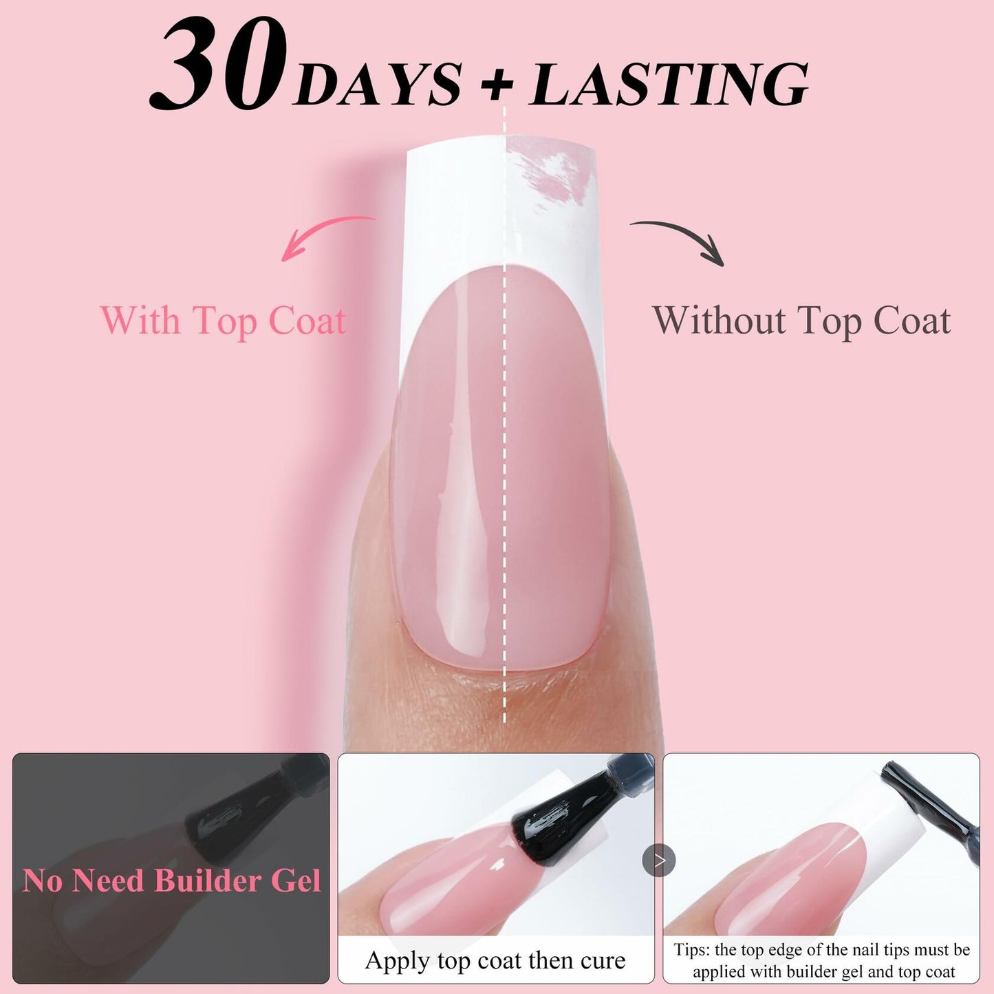 Jofay Fashion Press On Nails 320Pcs Pink Long Square White French Tip 16 Sizes