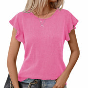 levaca Womens Ribbed Ruffle Short Sleeve Top Blue Size L