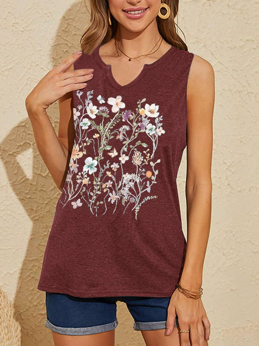 YIUIERE Womens Floral V Neck Tank Top Maroon Size S