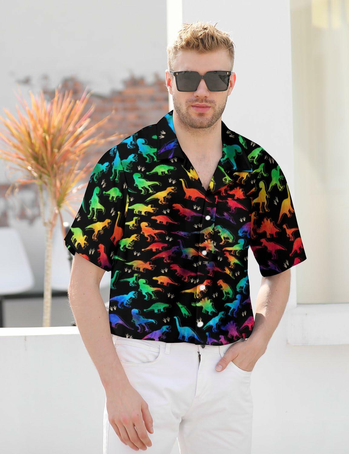 GADZILLE Mens Dinosaur Tie Dye Button Down Shirt Rainbow Size XXL