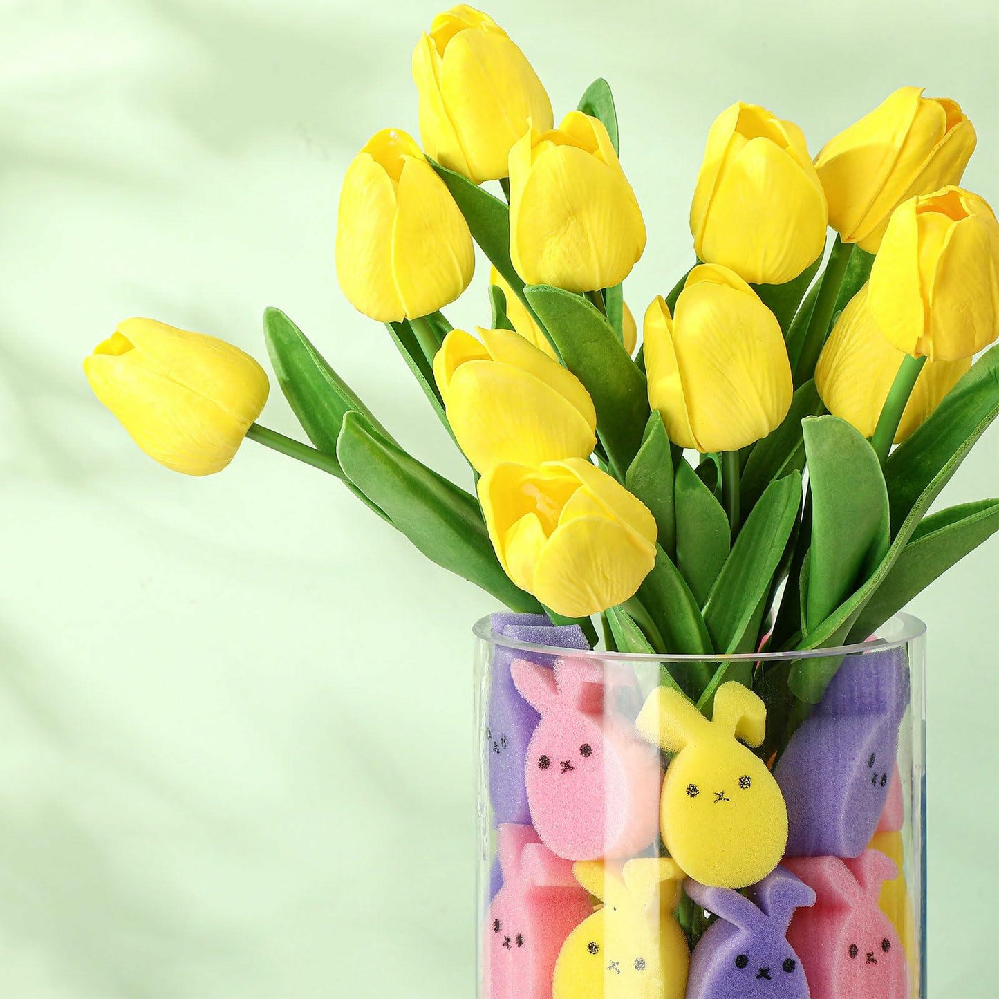 WinnerWhy 20 Artificial Tulips & Roses with 60 Sponge Bunnies & Eggs Set