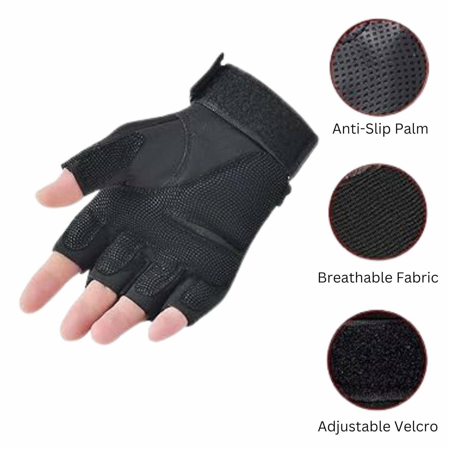 Boundless Performance Tactical Fingerless Knuckle Gloves Black