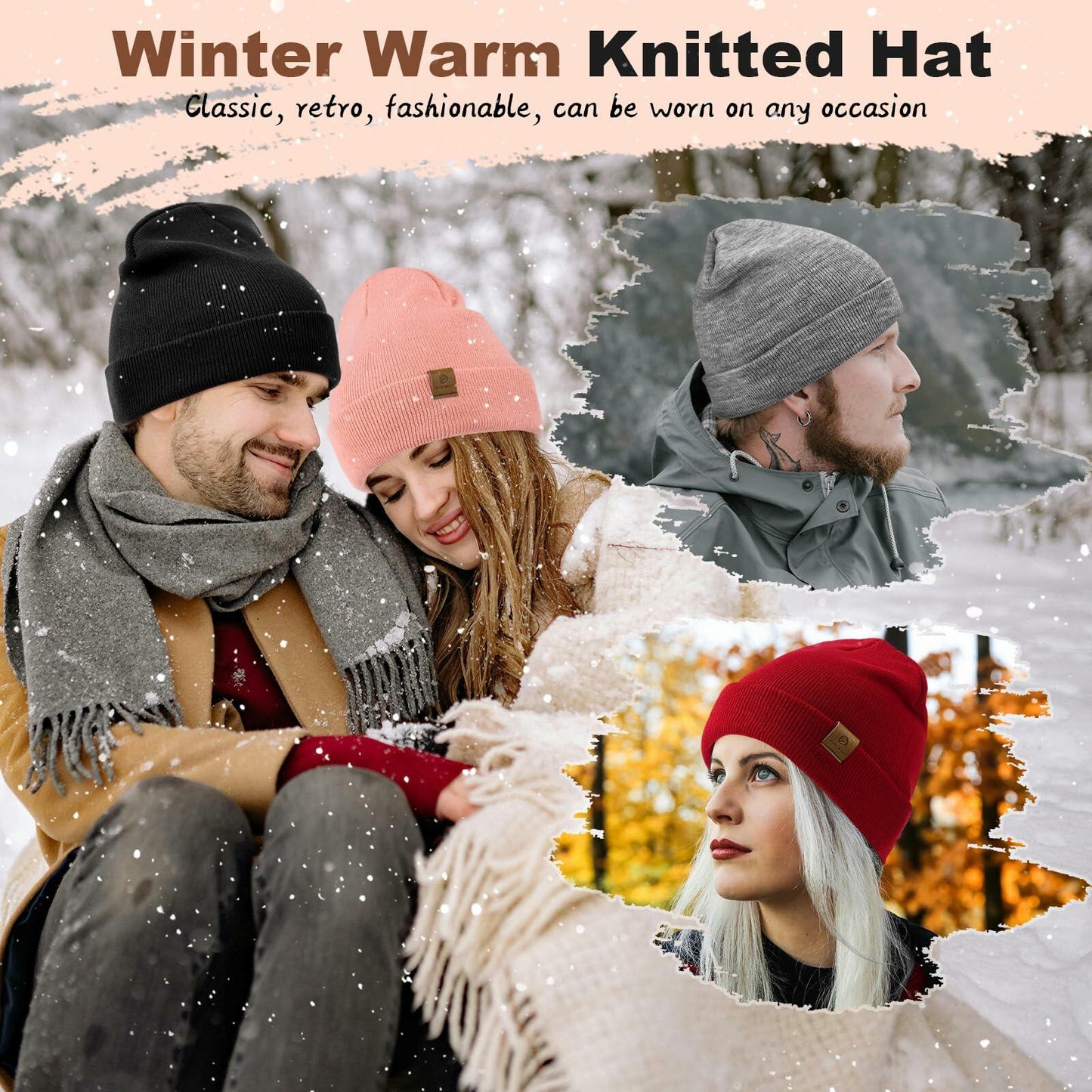 Beanies Cuffed Windproof Warm Knitted Hat Unisex White Size 1