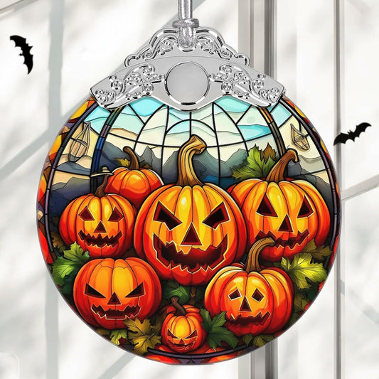 Pumpkin Family Stained Glass Christmas Ornament Holiday Decoration