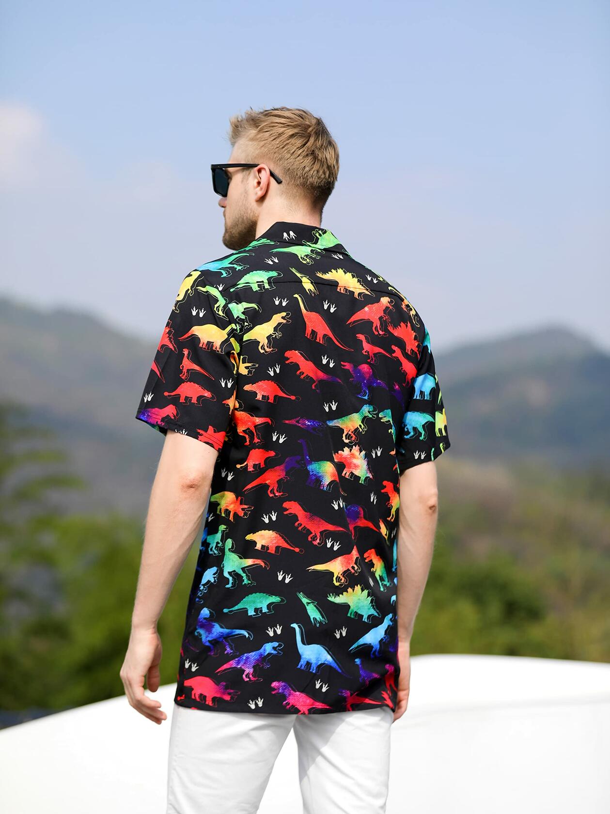 GADZILLE Mens Dinosaur Tie Dye Button Down Shirt Rainbow Size XXL