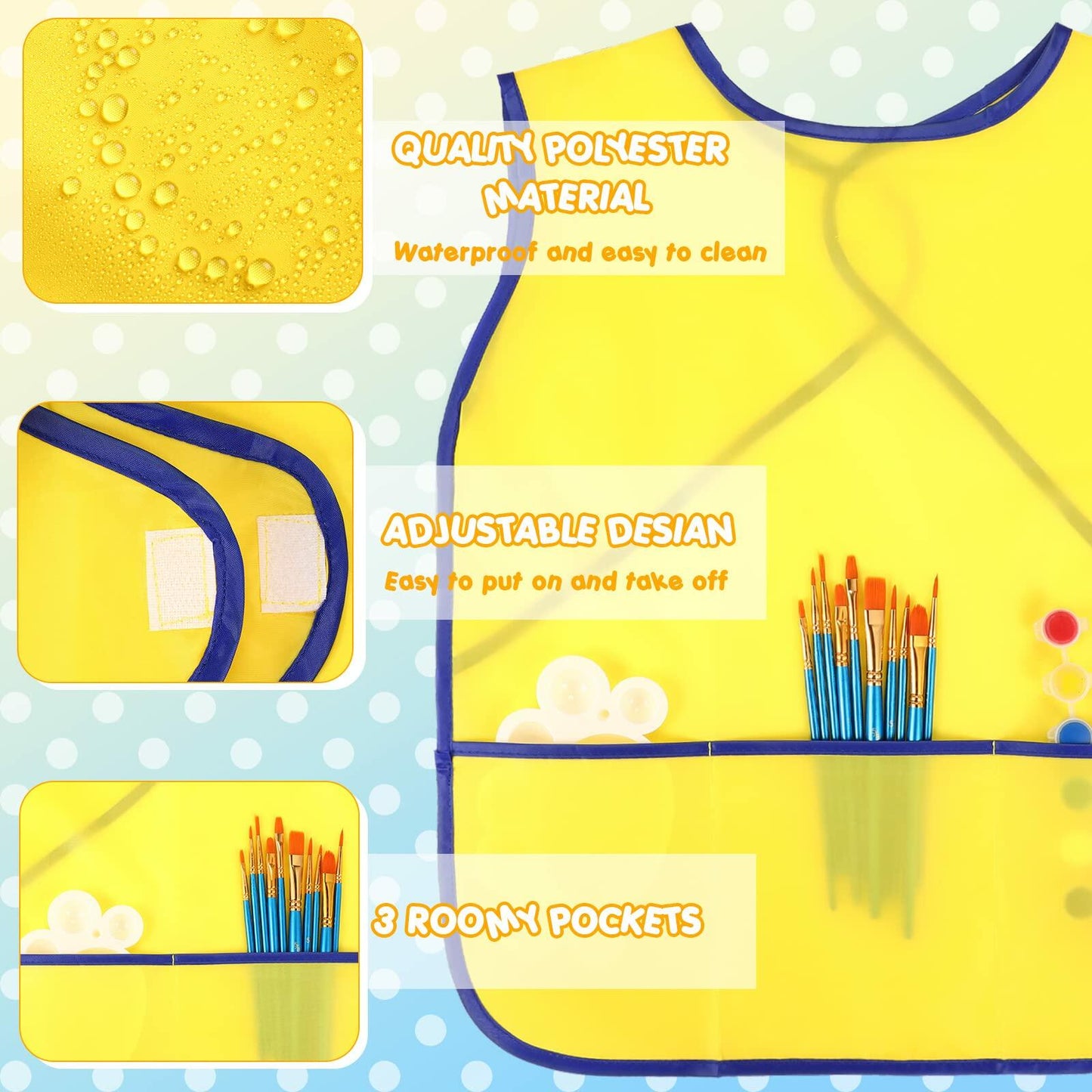 Tatuo Kids Art Smocks Water Resistant Fabric Aprons 24pcs 4 Colors Size M