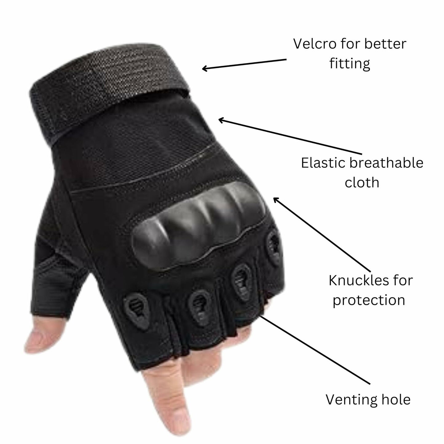 Boundless Performance Tactical Fingerless Knuckle Gloves Black