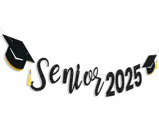 Oudain Glitter Senior 2025 Graduation Cap Banner Congrats Grad Blue
