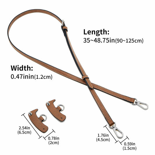 DEVPSISR Leather Adjustable Purse Strap for Longchamp Handbag Brown-Silver