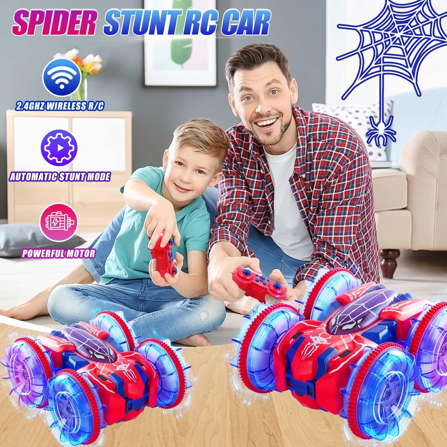 Spider Waterproof 2.4Ghz 4WD Remote Control Stunt Car with LED Lights Blue