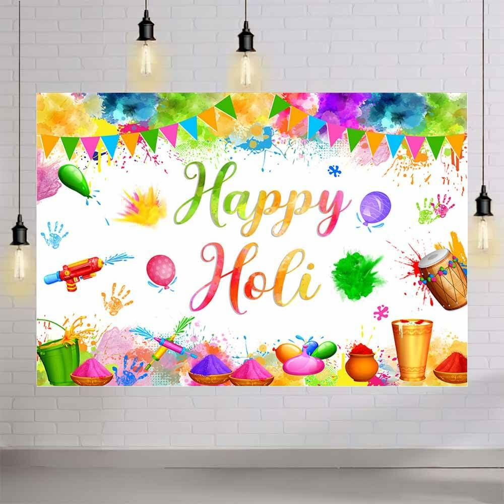 MEHOFOND Happy Holi Backdrop Festival Party Decorations 7x5ft