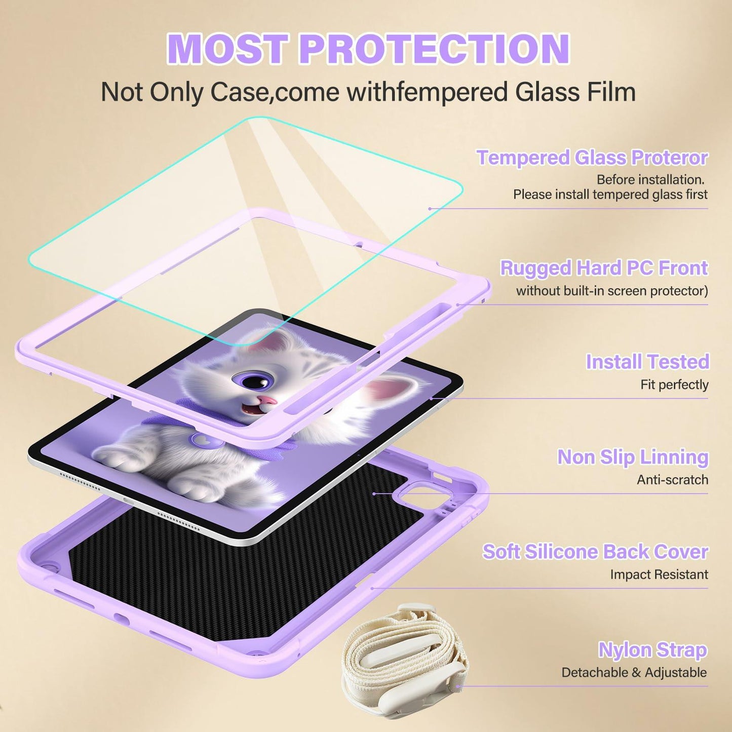 TOMORRY iPad Pro 11 Inch Case 2024 M4 5th Gen Purple with Screen Protector