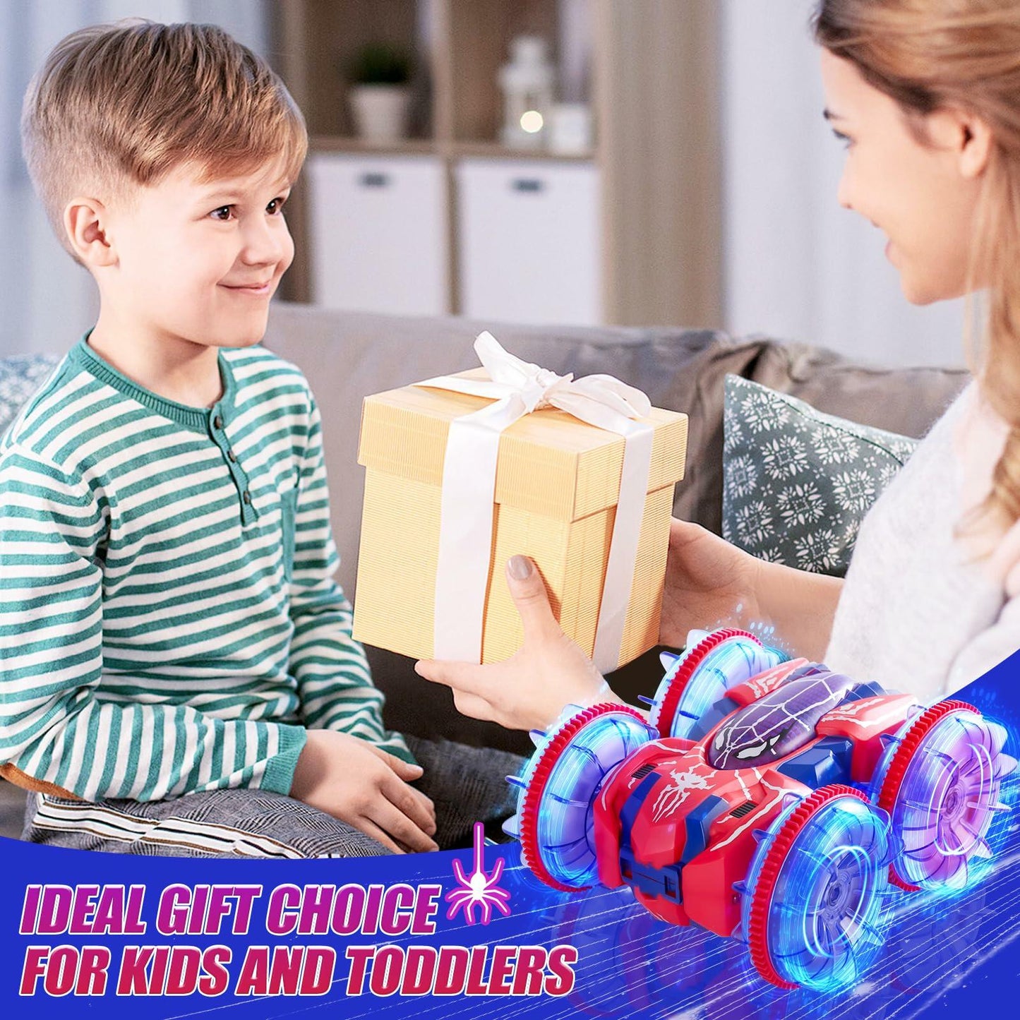 Spider Waterproof 2.4Ghz 4WD Remote Control Stunt Car with LED Lights Blue