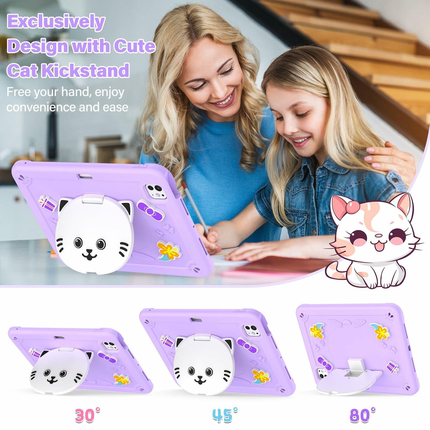 TOMORRY iPad Pro 11 Inch Case 2024 M4 5th Gen Purple with Screen Protector