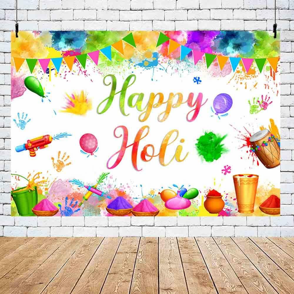 MEHOFOND Happy Holi Backdrop Festival Party Decorations 7x5ft