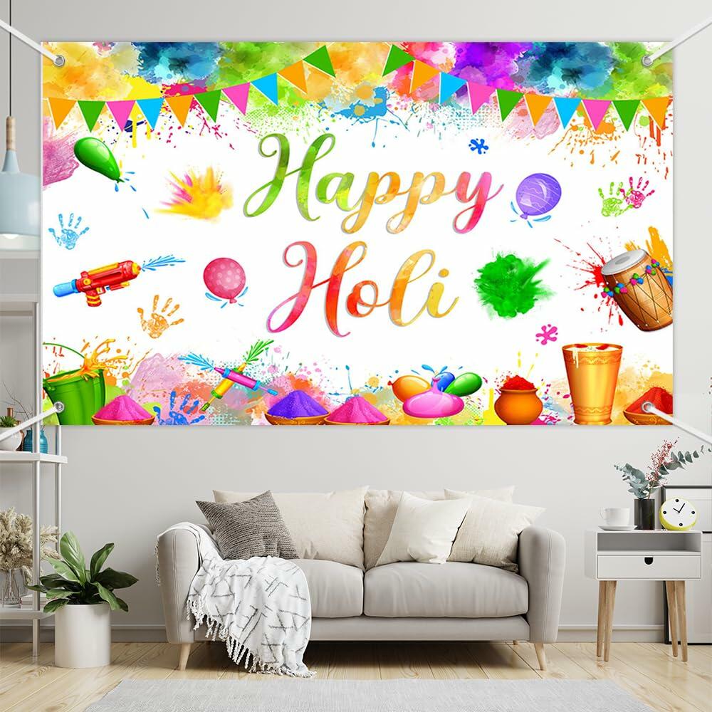 MEHOFOND Happy Holi Backdrop Festival Party Decorations 7x5ft