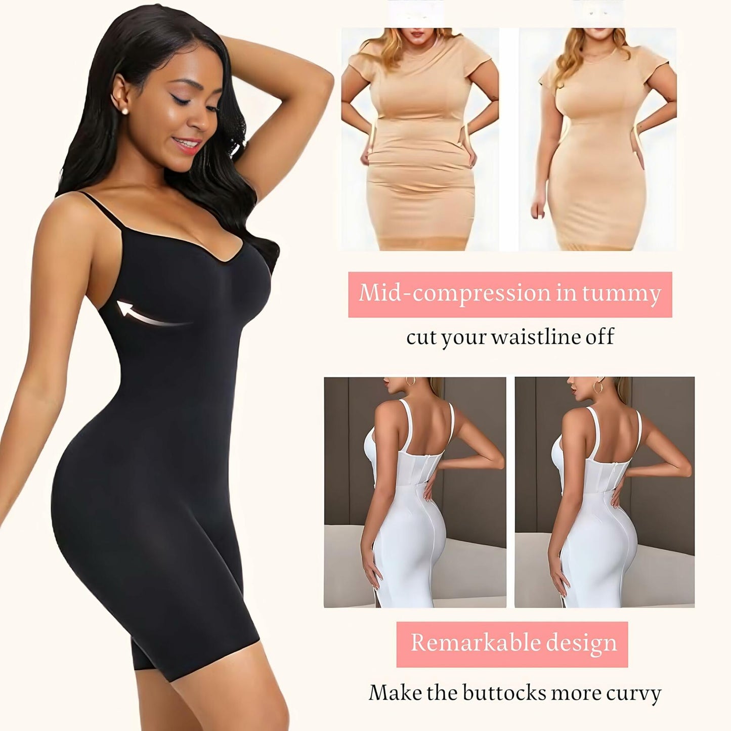 Reatowrol Seamless Tummy Control Bodysuit Body Shaper Black Size S