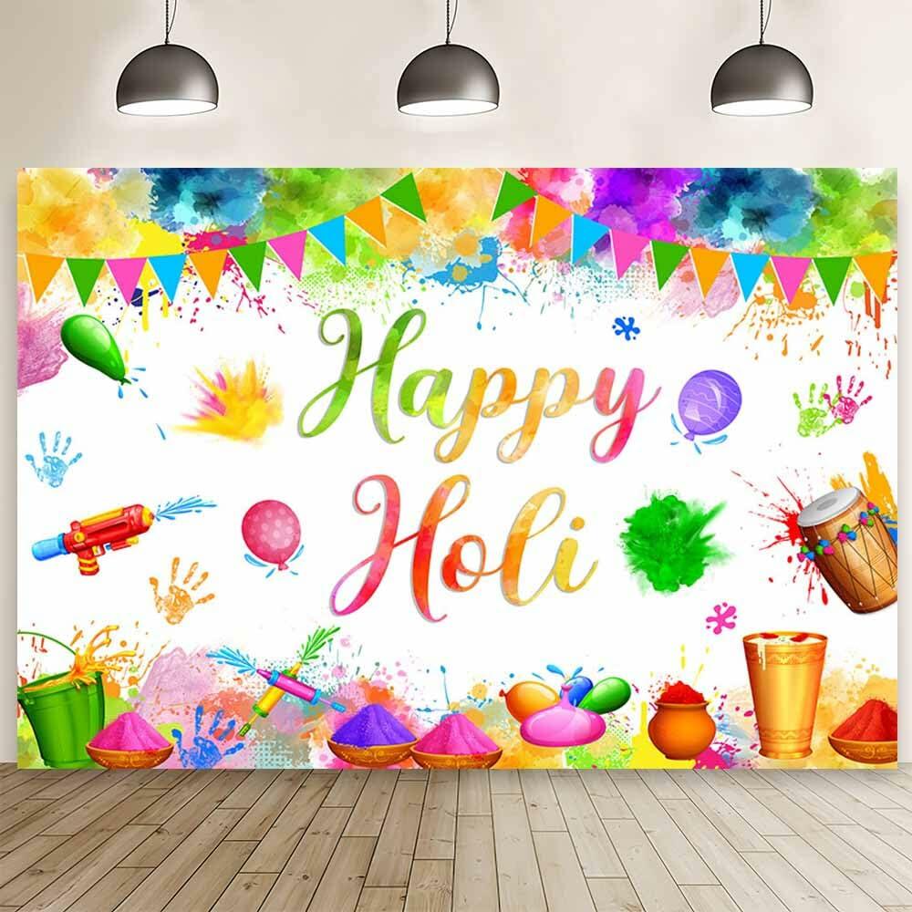 MEHOFOND Happy Holi Backdrop Festival Party Decorations 7x5ft