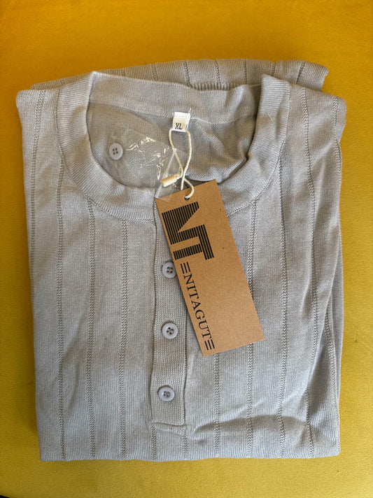 NITAGUT Mens Slim Fit Henley Shirt Short Sleeve Button Grey Size XL