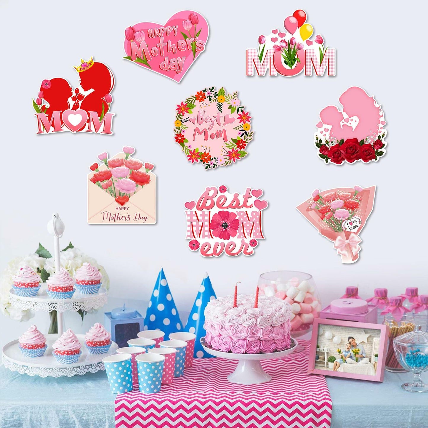 Arosche Mothers Day Yard Signs 8pcs with Stakes Outdoor Party Decorations