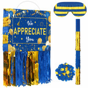 Poen We Appreciate You Piñata with Stick Blindfold Blue Gold Confetti 16x12