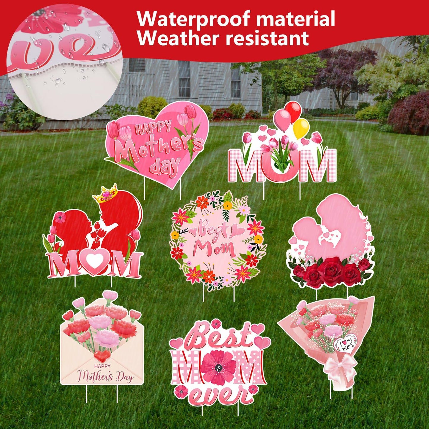 Arosche Mothers Day Yard Signs 8pcs with Stakes Outdoor Party Decorations