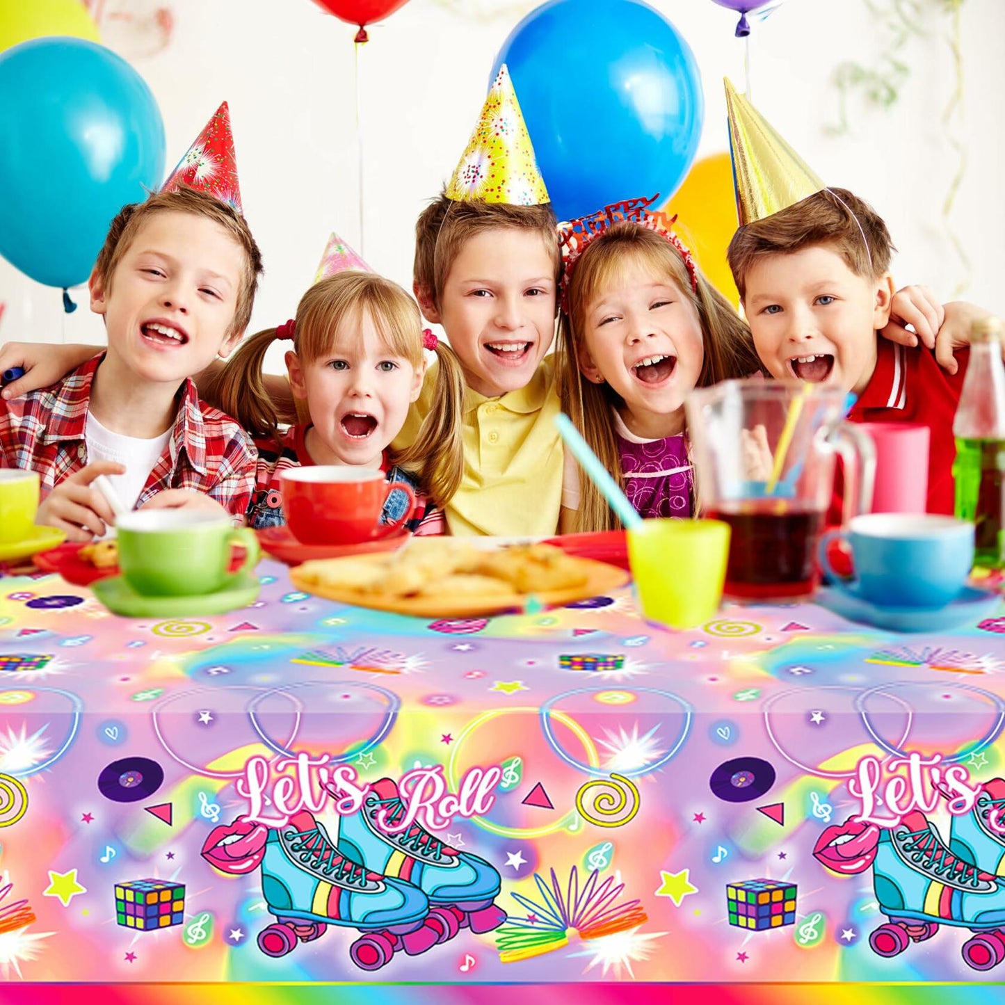 3 PCS Hippy Rainbow Disposable Plastic Tablecloth Rectangle Multicolor