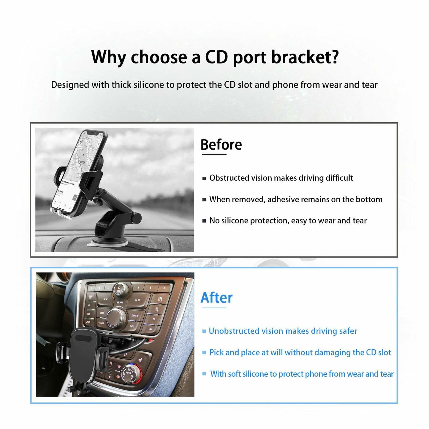 Augeny Car Phone Holder CD Slot 360° Rotatable Universal Black