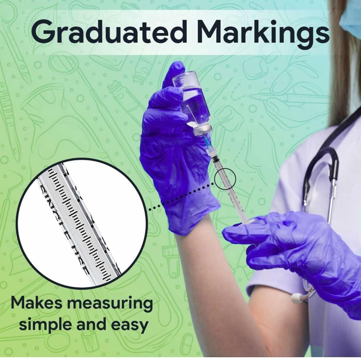 BB06/25 Generic 3ml 22G 1" Luer Lock Disposable Syringes 100 Count