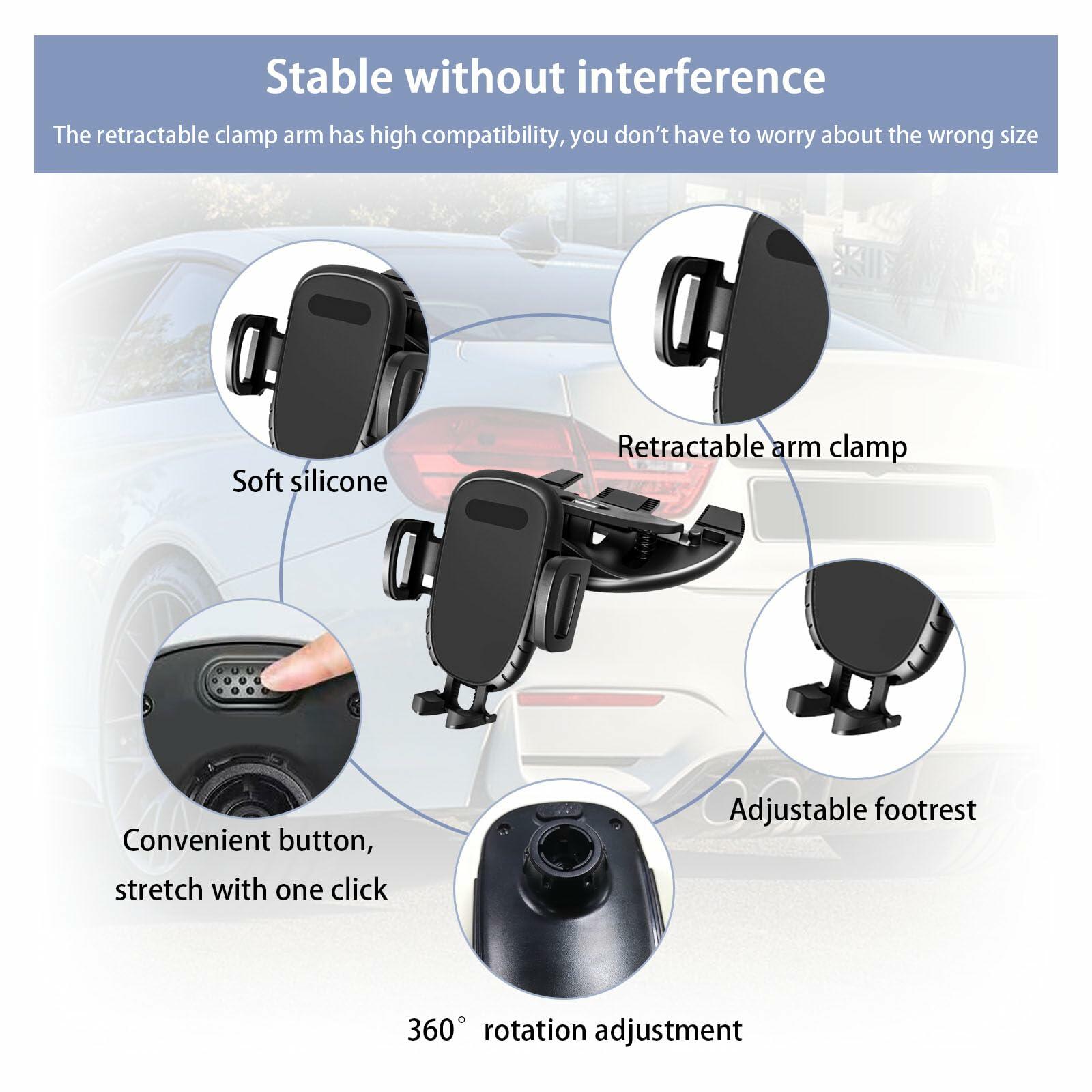 Augeny Car Phone Holder CD Slot 360° Rotatable Universal Black