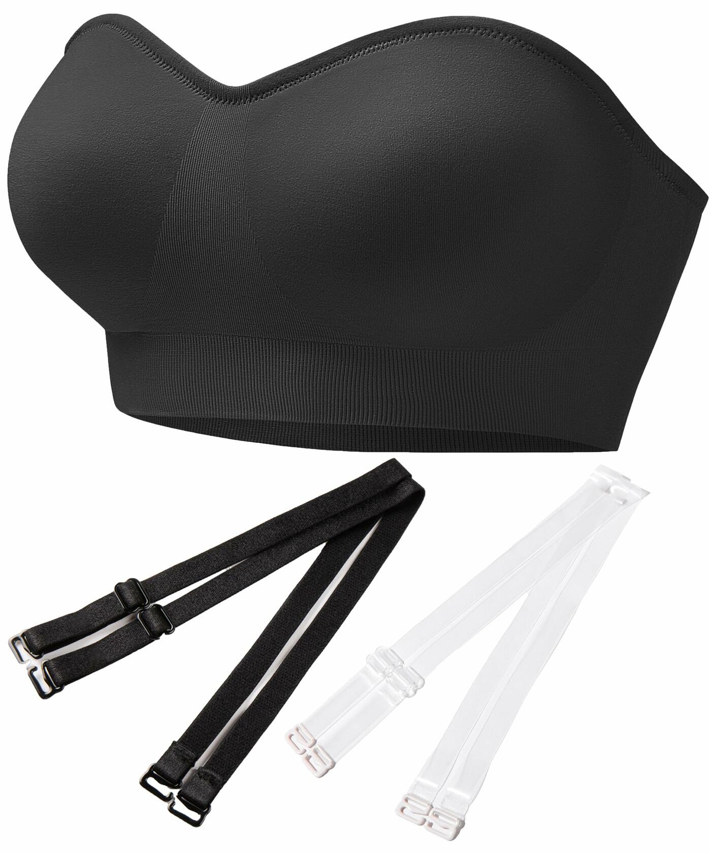 PRETTYWELL Strapless Padded Bandeau Bra Wireless Comfort Black Size L