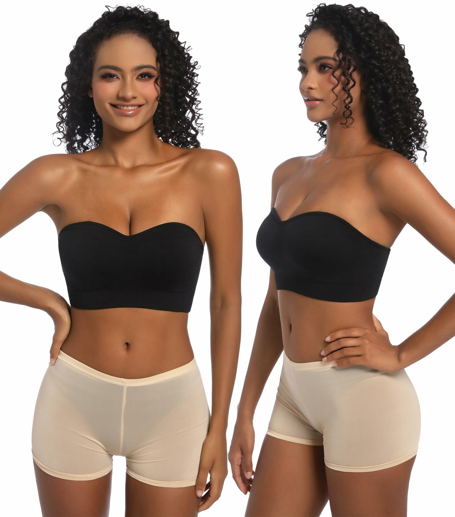 PRETTYWELL Strapless Padded Bandeau Bra Wireless Comfort Black Size L