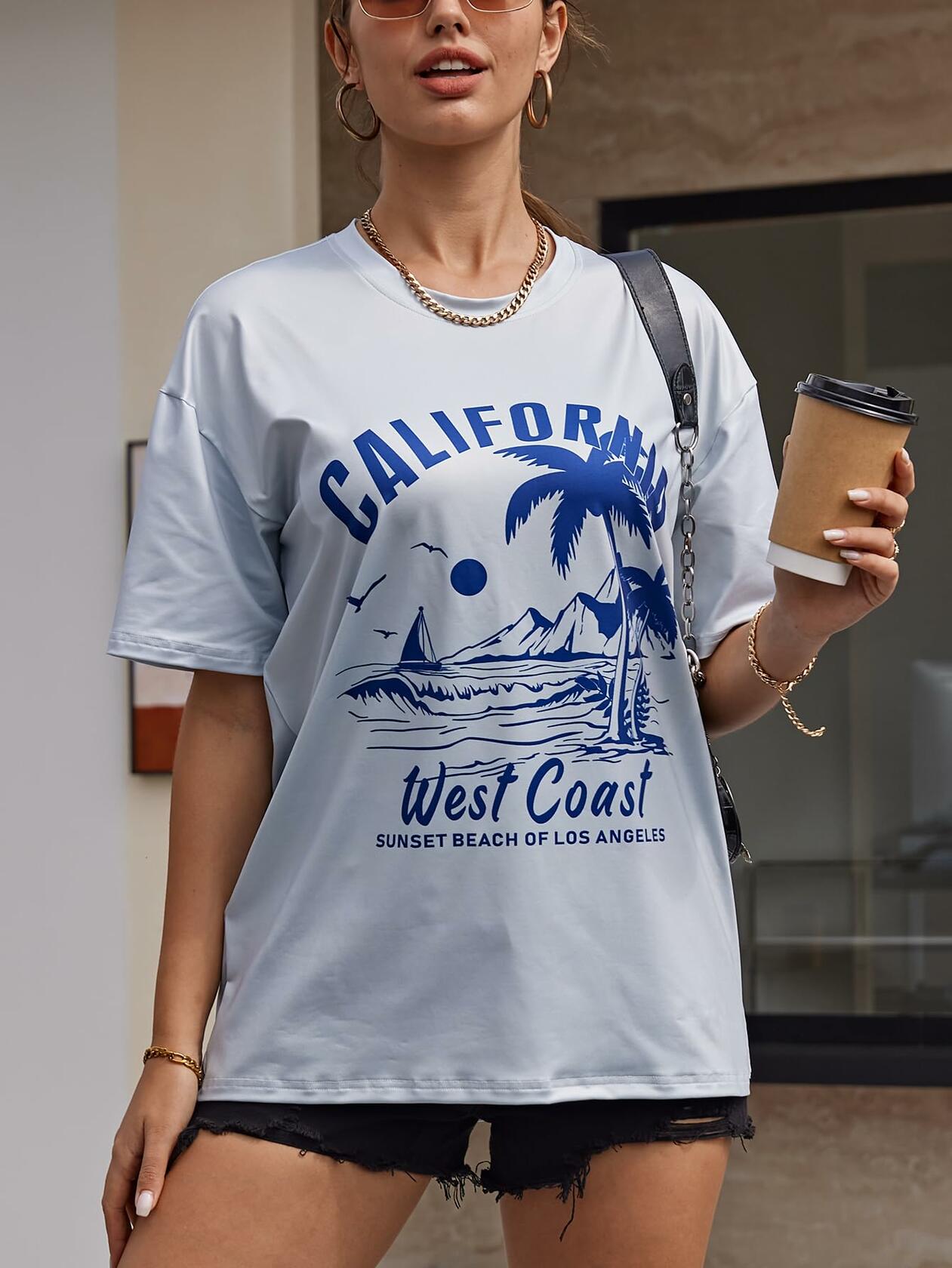 YIJIU Women's Oversized Graphic T-Shirt Grey Size XL