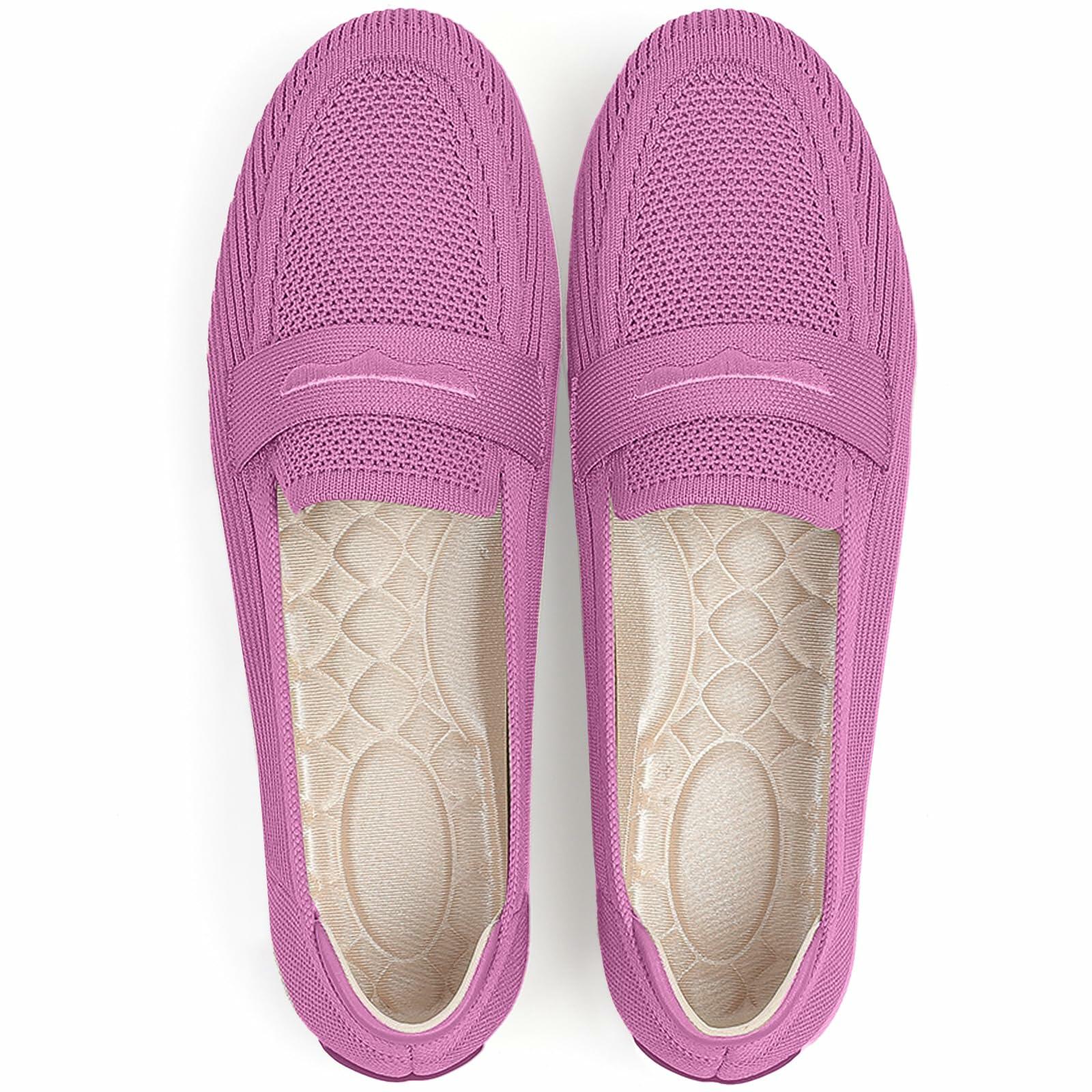 Lrtyu Womens Knit Driving Loafers Comfortable Slip On Casual Pink Size 7