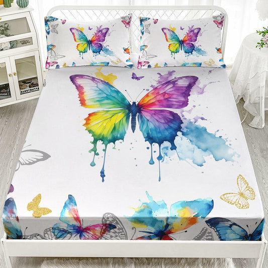 AILONEN Butterfly Fitted Sheet Set Full Size Colorful 3 PCS