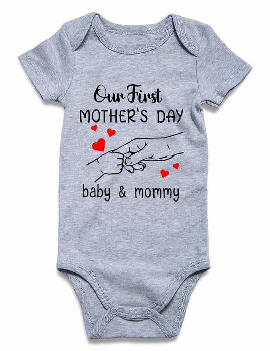 Funnycokid Baby Mother's Day Outfit Our First Mother's Day, Gray,  0-3 Months